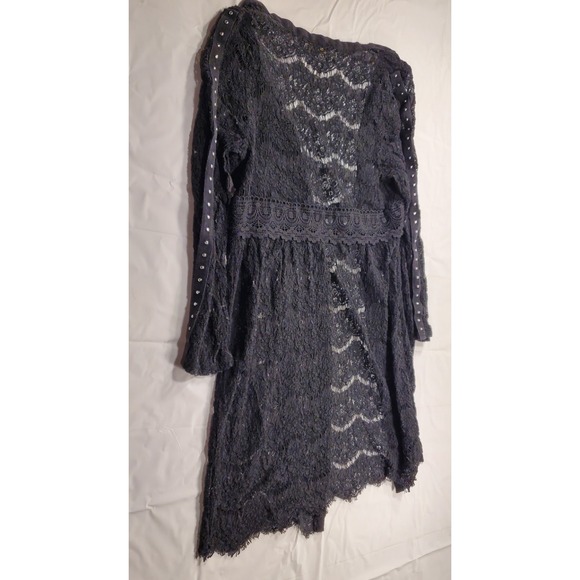 Rebellion Girls BLACK STUDDED LACE FAUX SUEDE CARDIGAN DUSTER Size Small‎ - Picture 3 of 8